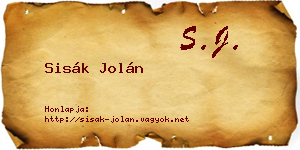 Sisák Jolán névjegykártya